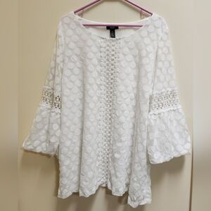 Alfani White Embroidered Polka-Dot Mesh Lace Sleeve Plus Size 3X Blouse Tunic